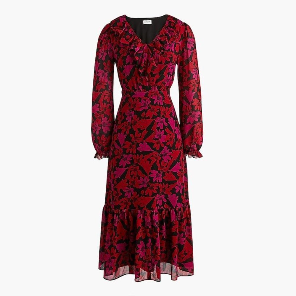 NWT J.Crew V-neck tiered ruffle midi dress, sz 6